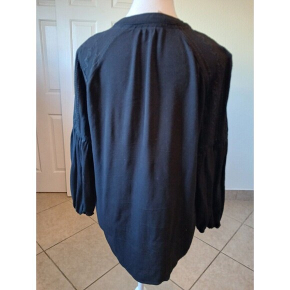 Women's Long Sleeve Tonal Embroidered Peasant Top - Knox Rose Black Size Small - Picture 4 of 16